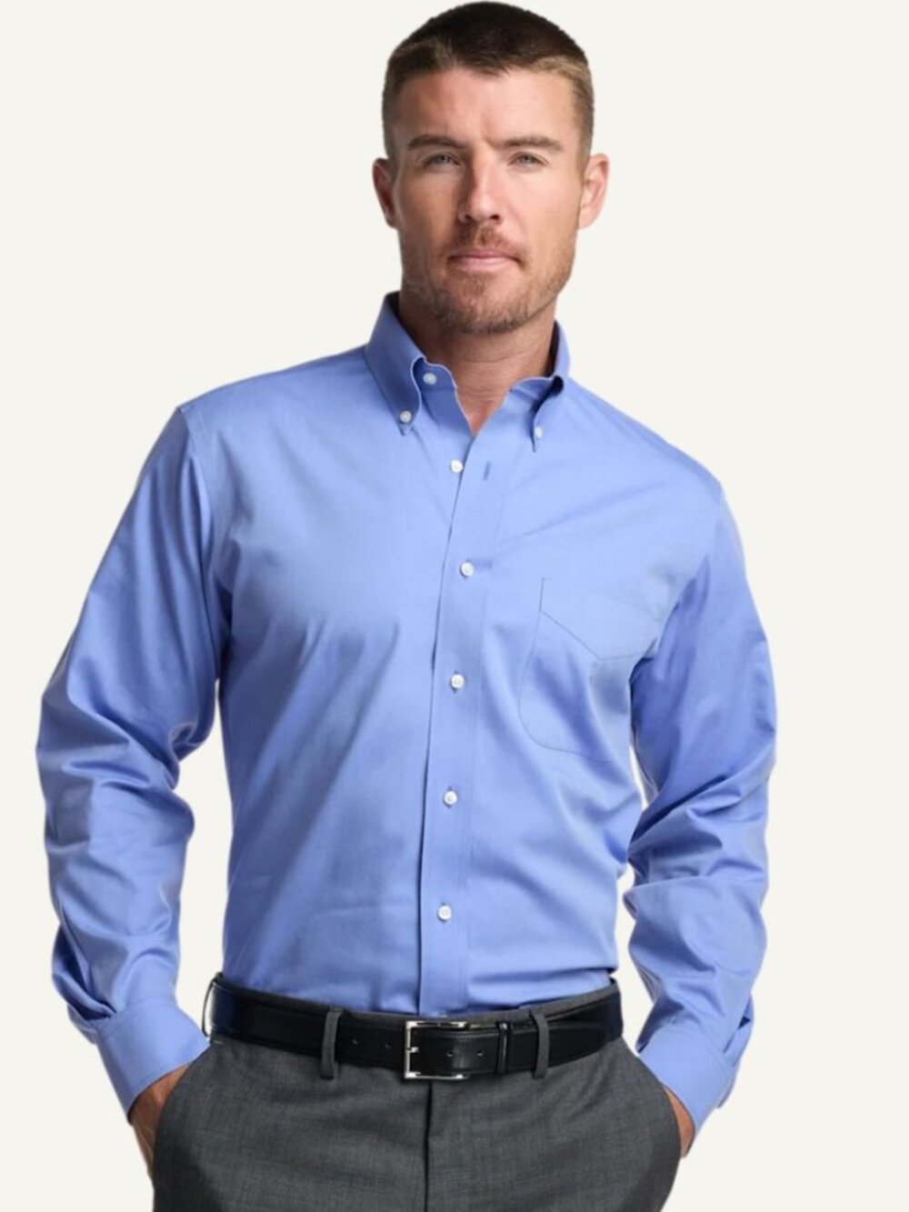 NWT Paul Fredrick Non-Iron Cotton Pinpoint Solid Button Down Collar Dress Shirt